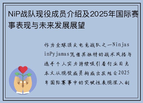 NiP战队现役成员介绍及2025年国际赛事表现与未来发展展望